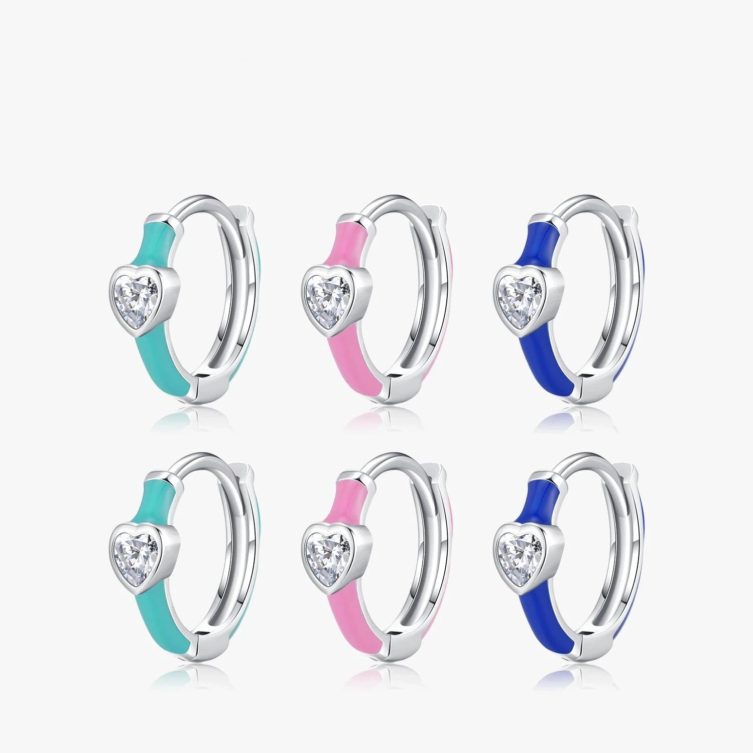 Women's ethical earrings-Klein Blue Enamel Heart CZ Hoop Earrings