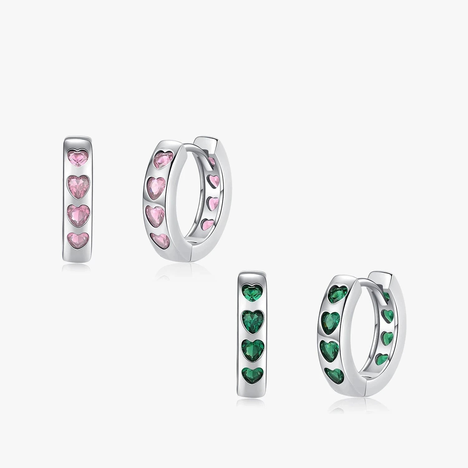 Women's rose gold earrings-Chic Pink & Green Hearts Zirconia Hoop Earrings