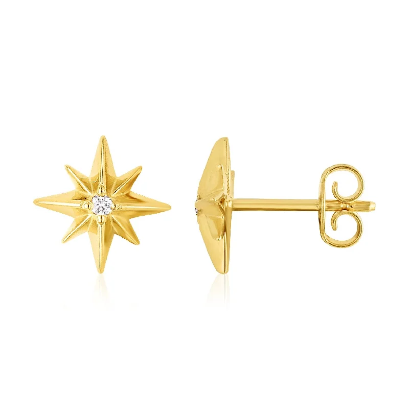 Women's charm earrings-14K Yellow Gold High Polish North Star Diamond Earrings