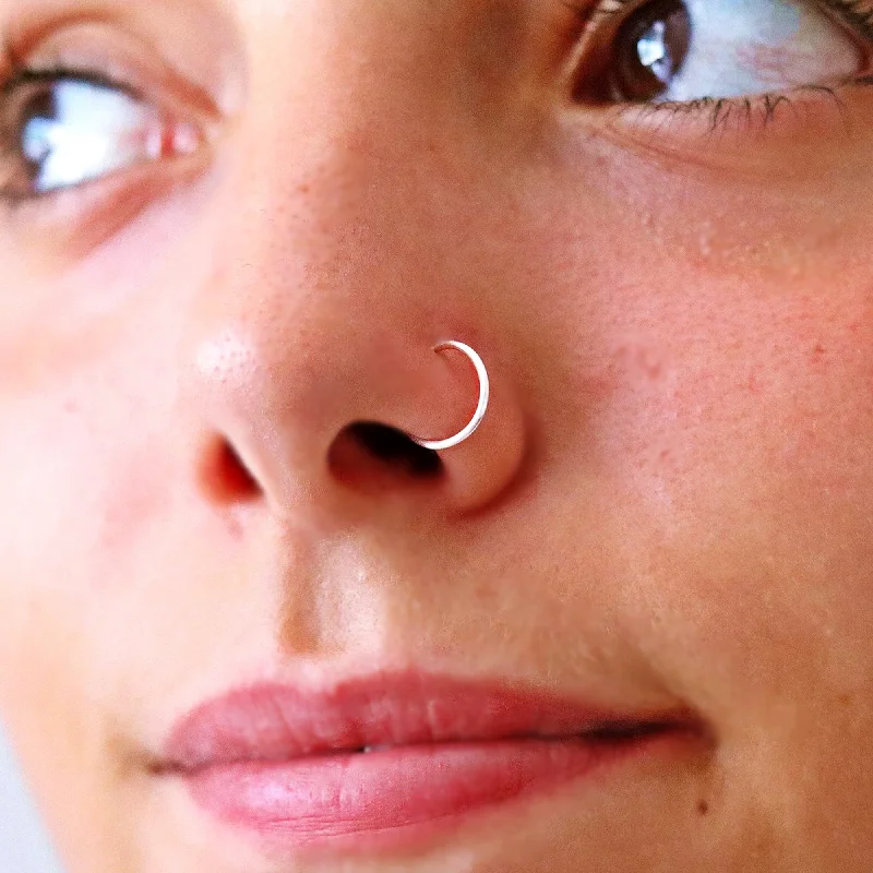 Women's formal rings-Single Hoop Nose Ring - Silver