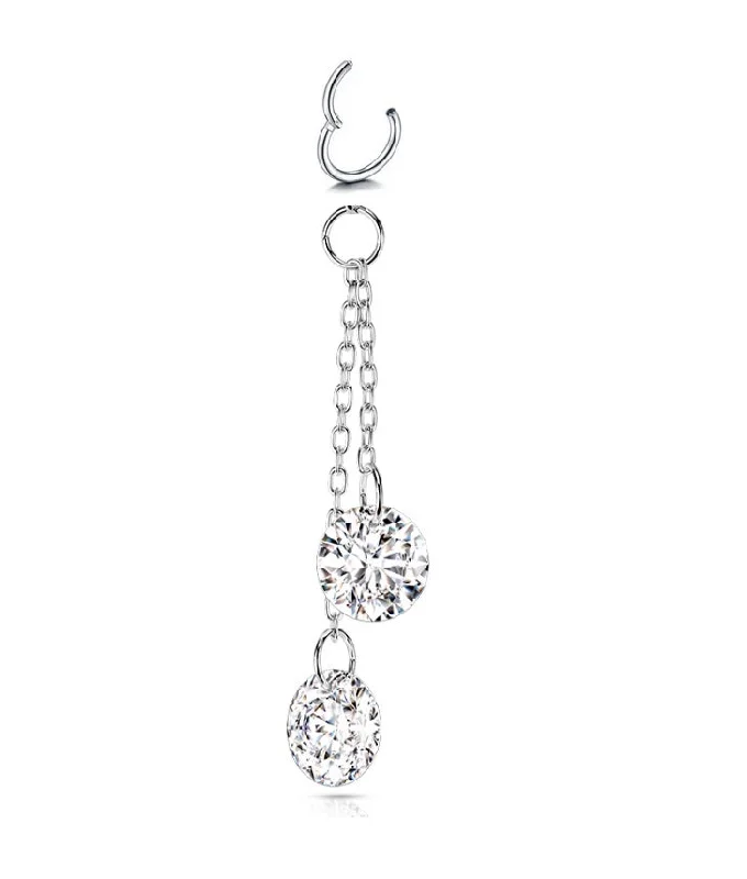 Women's sustainable rings-SS316L Jewelled Dangles Charm with 20 Gauge Hinged Ring - CHARM28