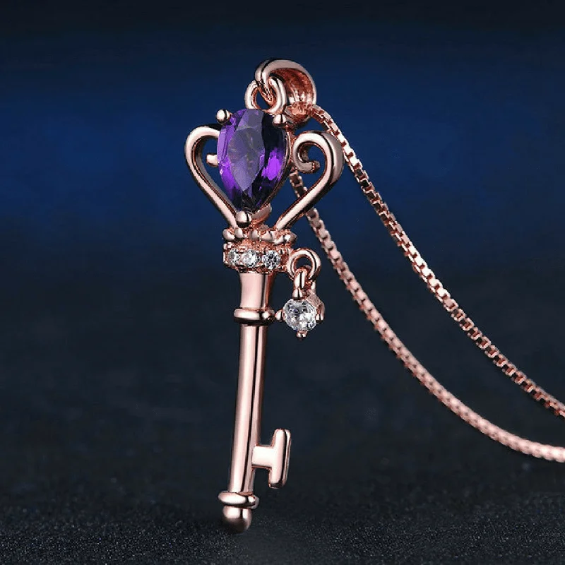 Women's photo necklaces-Amethyst Key of Transformation Necklace