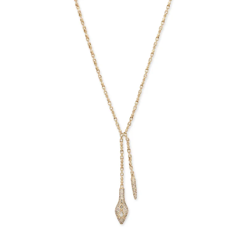 Women's DNA necklaces-PAVE 5 MARQUISE DIAMOND SNAKE HEAD ROLO CHAIN BOLO NECKLACE