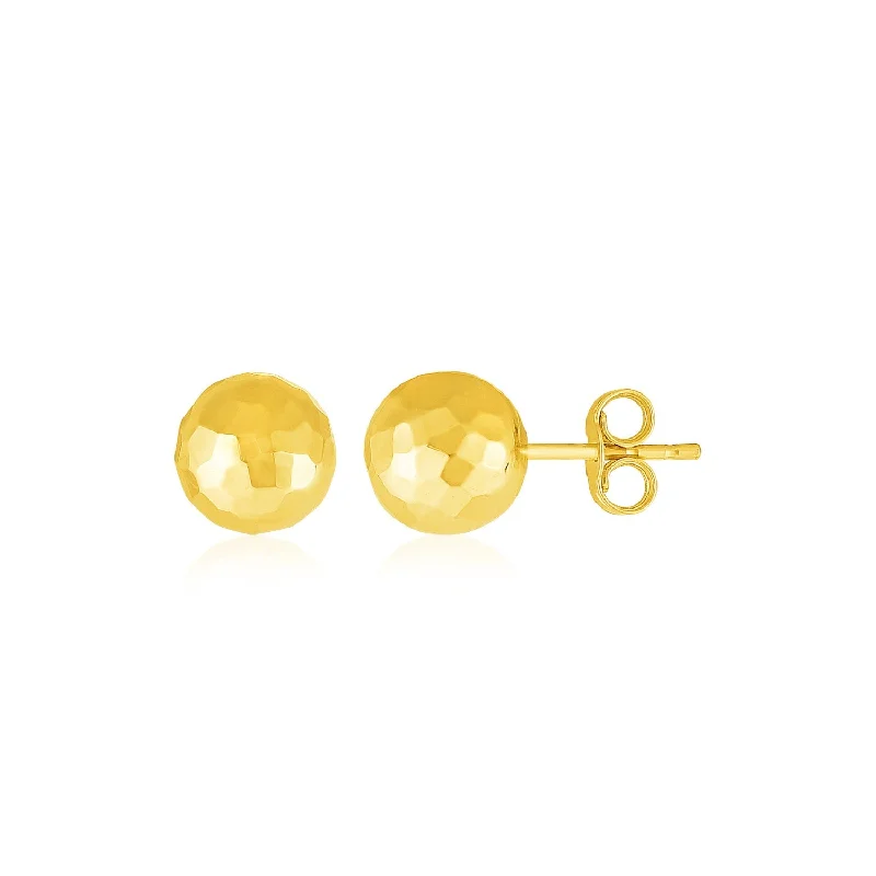 Women's K gold earrings-14k Yellow Gold Ball Earrings with Faceted Texture(5mm)