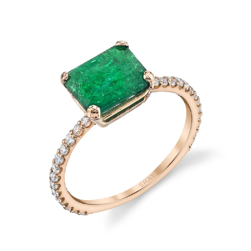 Women's everyday rings-EMERALD SOLITAIRE PINKY RING