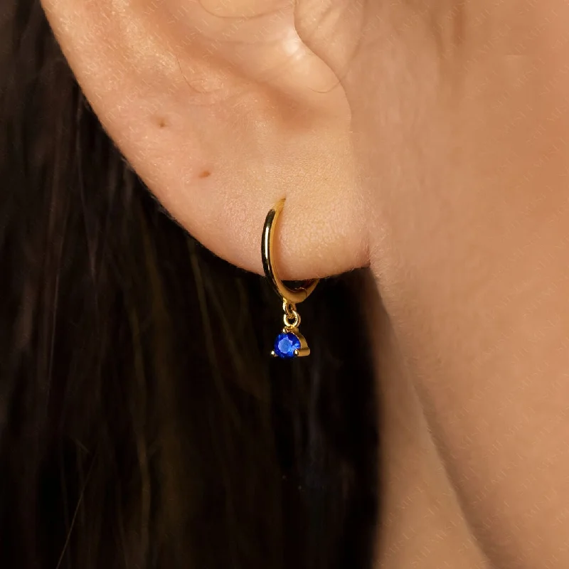 Women's moon phase earrings-Sapphire CZ Drop Hoop Earrings, Huggies, Unisex, Gold, Silver SHEMISLI SH340