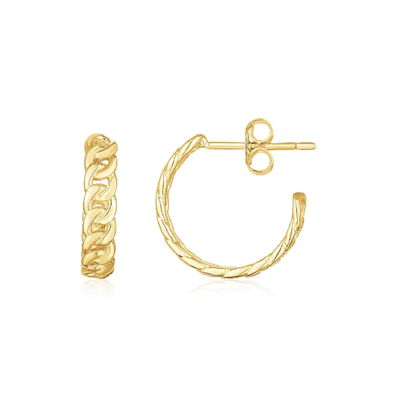 Trendy women's earrings-14K Yellow Gold Slender Curb Chain Hoop Earrings