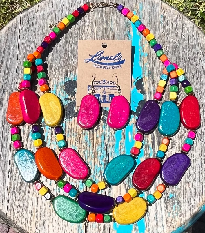 Women's sun necklaces-Bright & Festive Wooden Necklace Set/Assorted