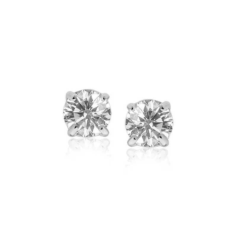 Women's gold earrings-Sterling Silver Stud Earrings with White Hue Faceted Cubic Zirconia(6mm)