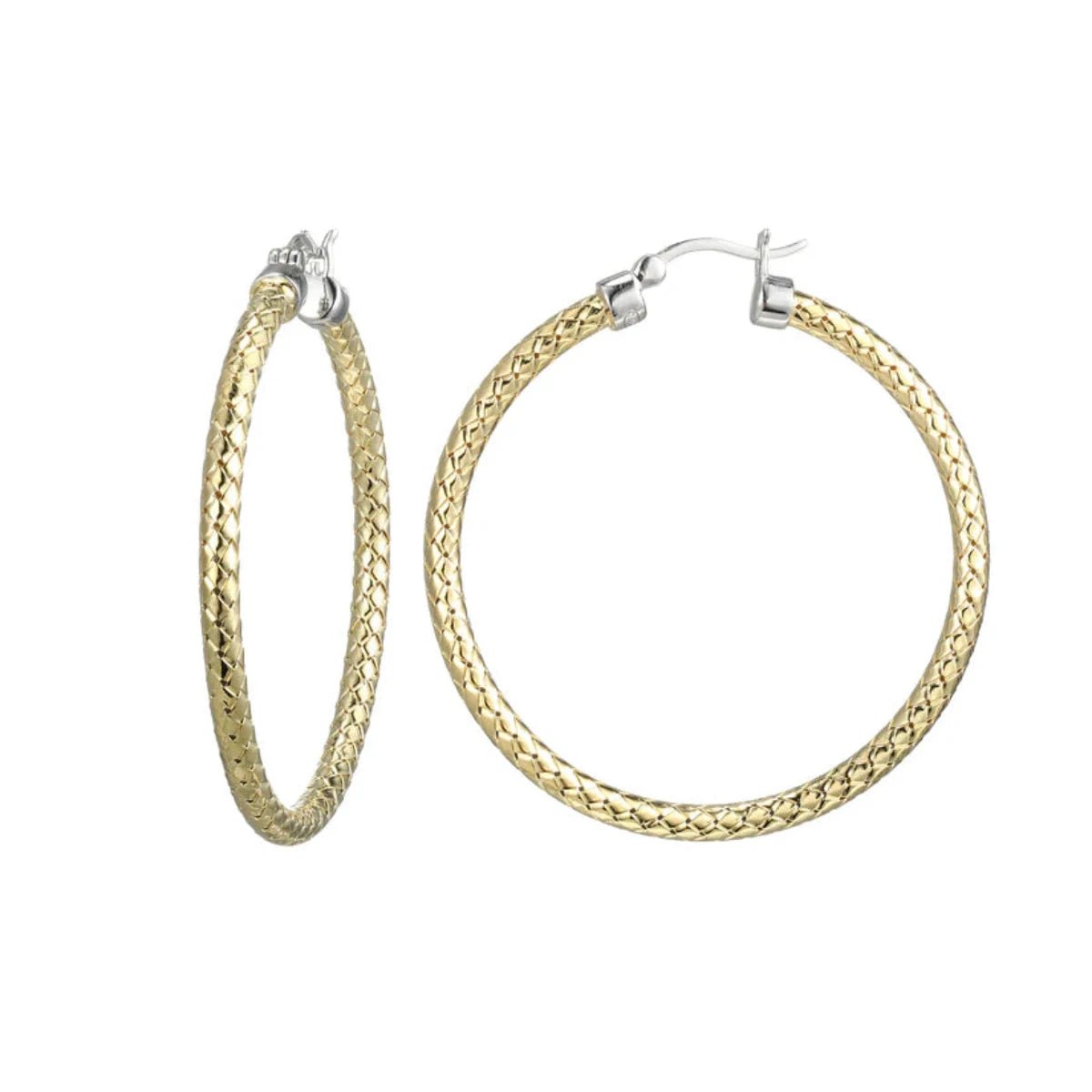 Women's platinum rings-YGP Sterling 45MM/3MM Mesh Hoop Earring