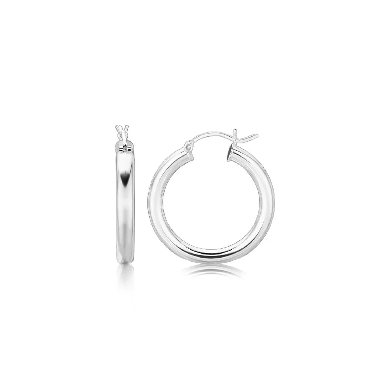 Women's fashion earrings-Sterling Silver Rhodium Plated Thick Style Polished Hoop Earrings (4x25mm)