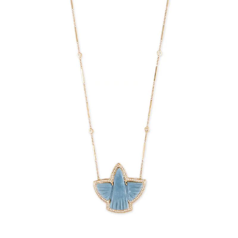 Women's graduation necklaces-BLUE OPAL PAVE THUNDERBIRD NECKLACE