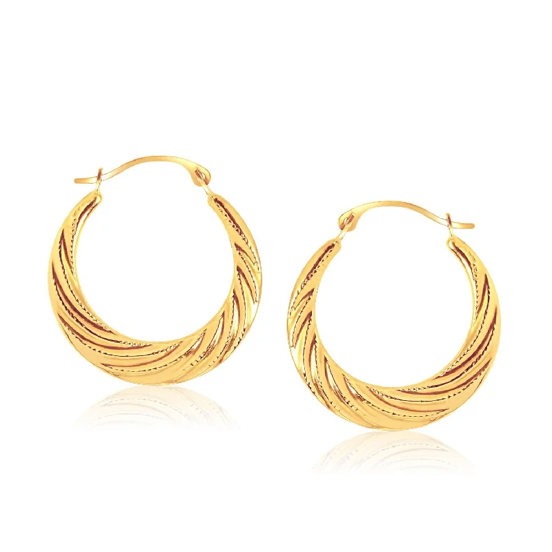 Women's charm earrings-14k Yellow Gold Textured Graduated Twist Hoop Earrings