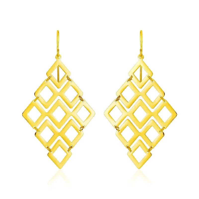 Women's modern earrings-14k Yellow Gold Earrings with Polished Open Diamond Motifs