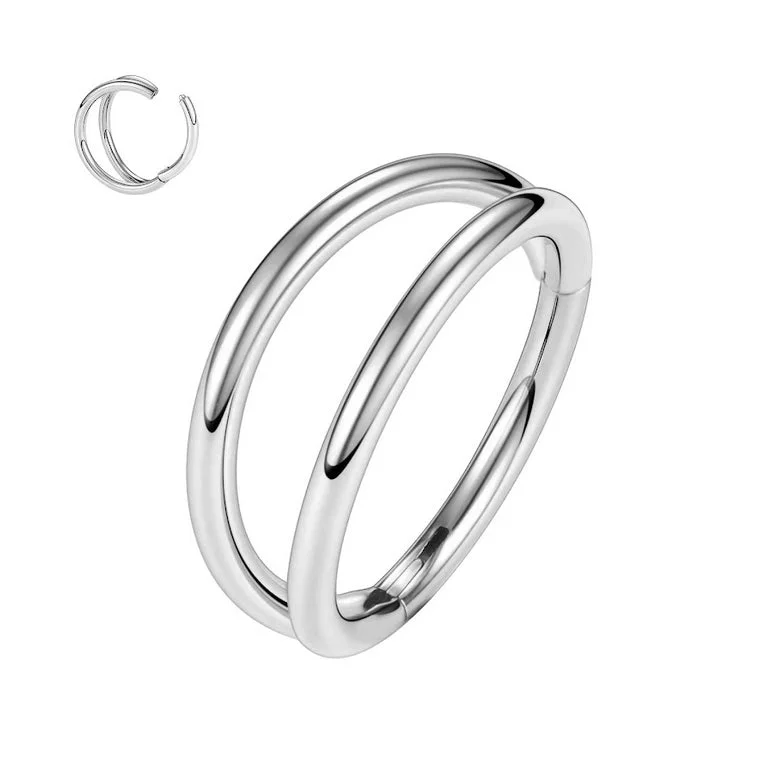 Women's holiday rings-SS316L Double Hoop Hinged Segment Ring - E468