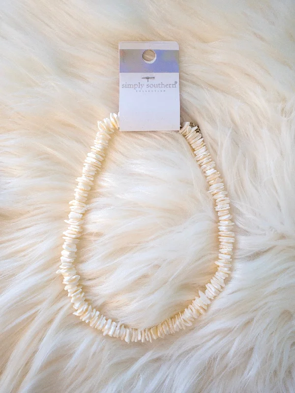 Women's heart-shaped necklaces-Simply Southern White Puka Shell Necklace