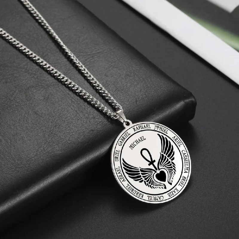 Women's modern design necklaces-Silver Saint Michael Archangel Pendant Necklace