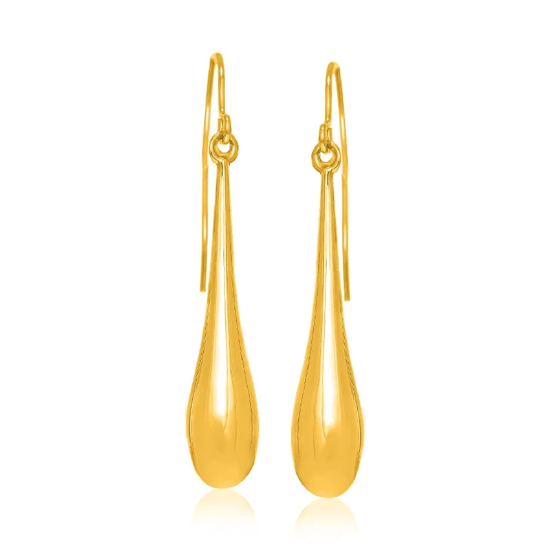 Women's dangle earrings-14k Yellow Gold Long Polished Teardrop Dangling Earrings