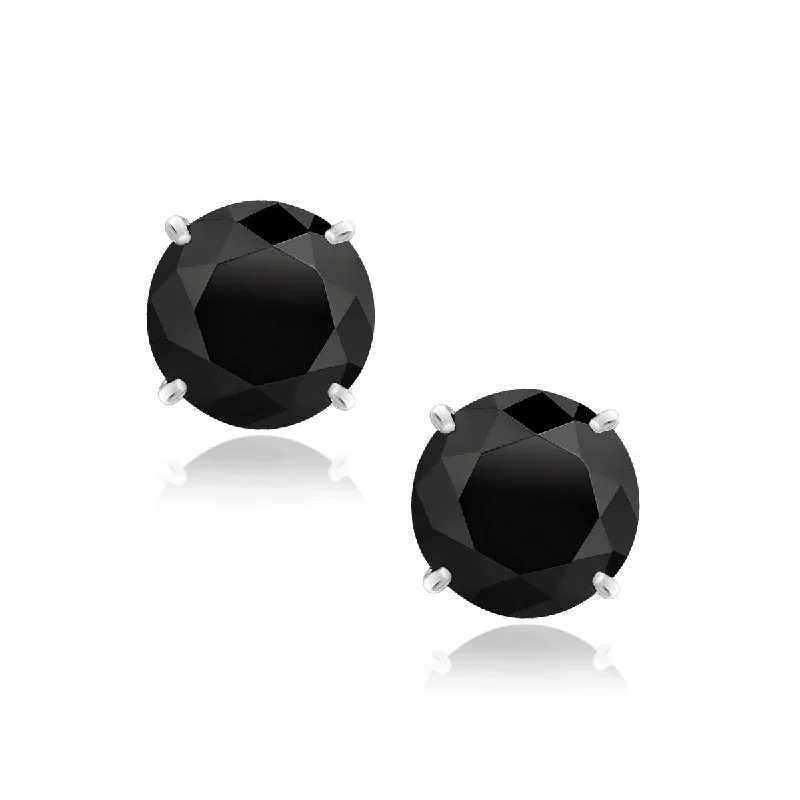 Women's photo earrings-14k White Gold 8.0mm Round Black CZ Stud Earrings