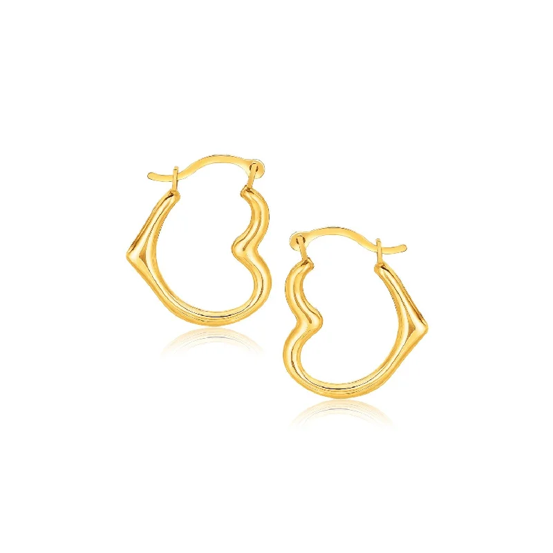 Designer women's earrings-10k Yellow Gold Heart Hoop Earrings