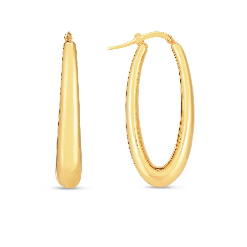 Minimalist women's earrings-14k Yellow Gold Elongated Oval Hoops