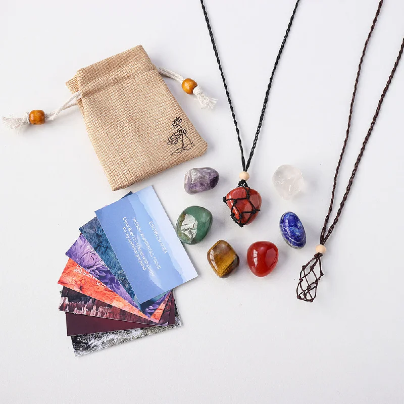 Women's crystal necklaces-Chakra Glow Up Pendant Set