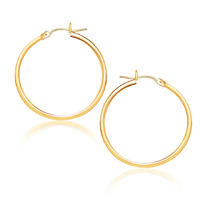 Handmade women's earrings-10k Yellow Gold Polished Hoop Earrings (1.5x25mm)