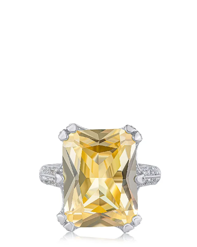 Women's heirloom rings-Canary Yellow Yellow Radiant Emerald Cut Statement Ring Size 8