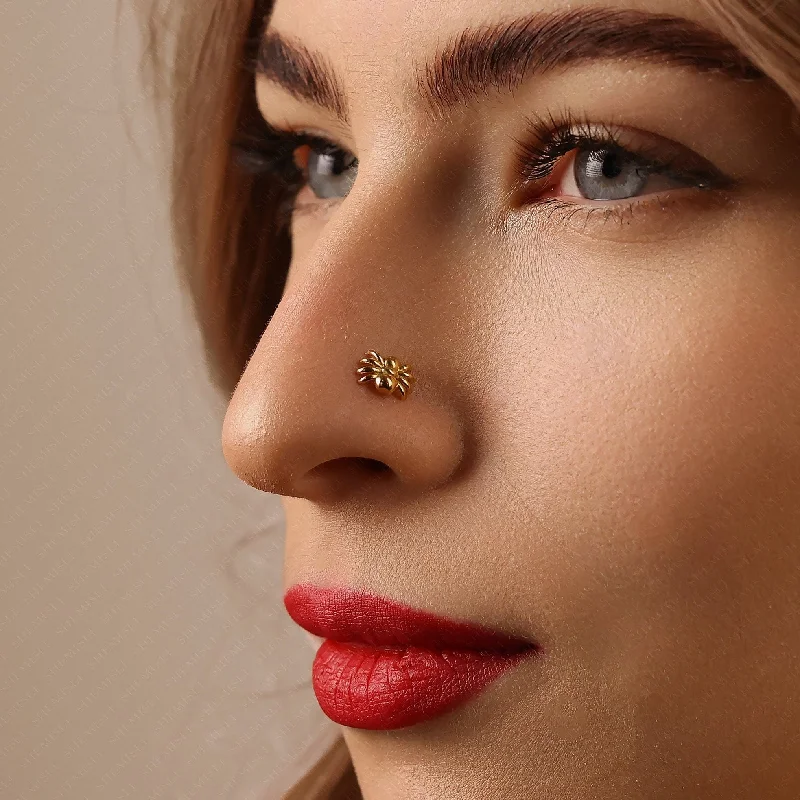 Women's travel earrings-Tiny Spider Threadless Flat Back Nose Stud, 20,18,16ga, 5-10mm, Unisex, Surgical Steel, SHEMISLI SS561