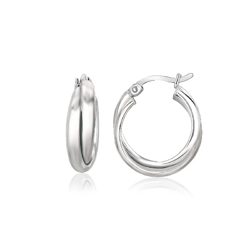 Women's everyday earrings-Sterling Silver Dual Round Entwined Hoop Earrings