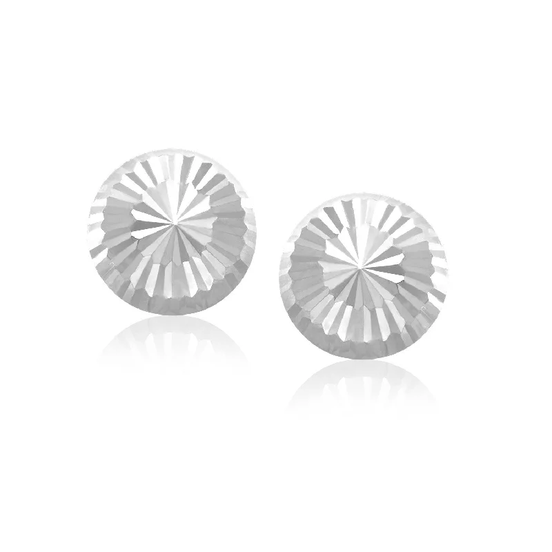 Women's DNA earrings-Flat Style Diamond Cut Stud Earrings in 14k White Gold(8mm)