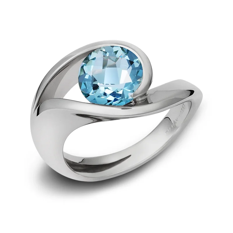 Women's bridal rings-Contour Blue Topaz and Sterling Silver Ring