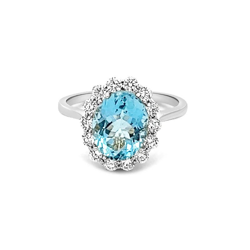 Women's modern design rings-Aquamarine Royal Halo Ring