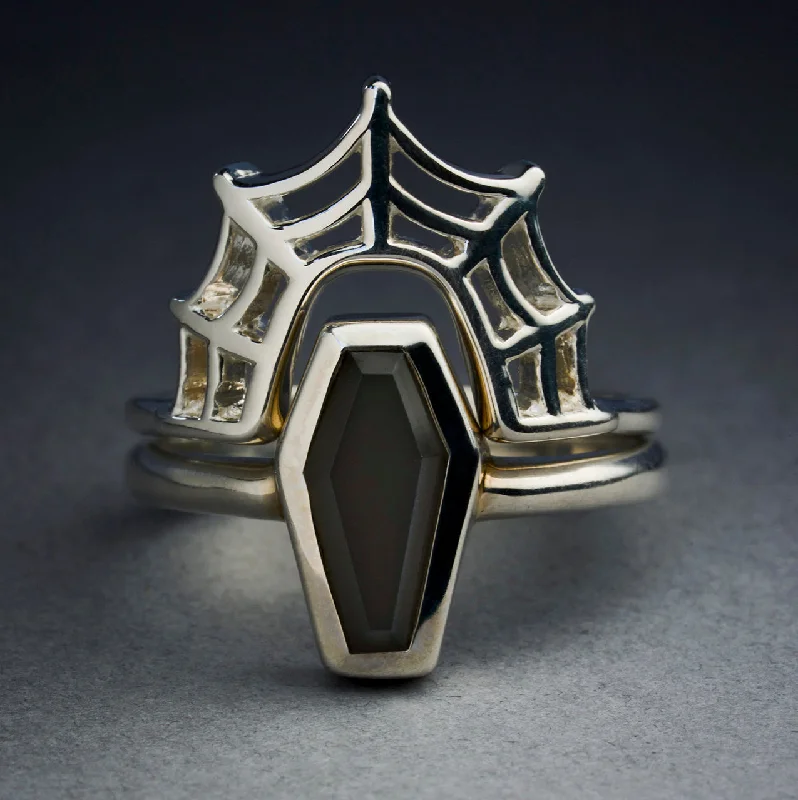 Handmade women's rings-Grey Moonstone Coffin Ring