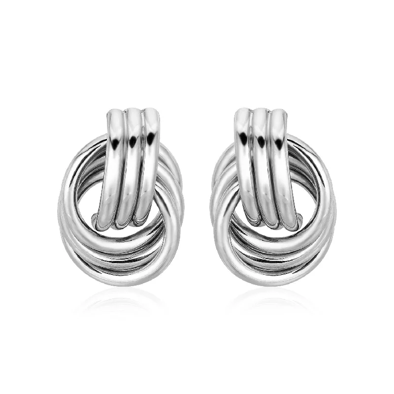 Women's K gold earrings-Polished Love Knot Earrings with Interlocking Rings in Sterling Silver(15mm)