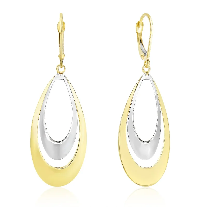 Women's seasonal earrings-14k Two-Tone Gold Graduated Open Double Teardrop Earrings