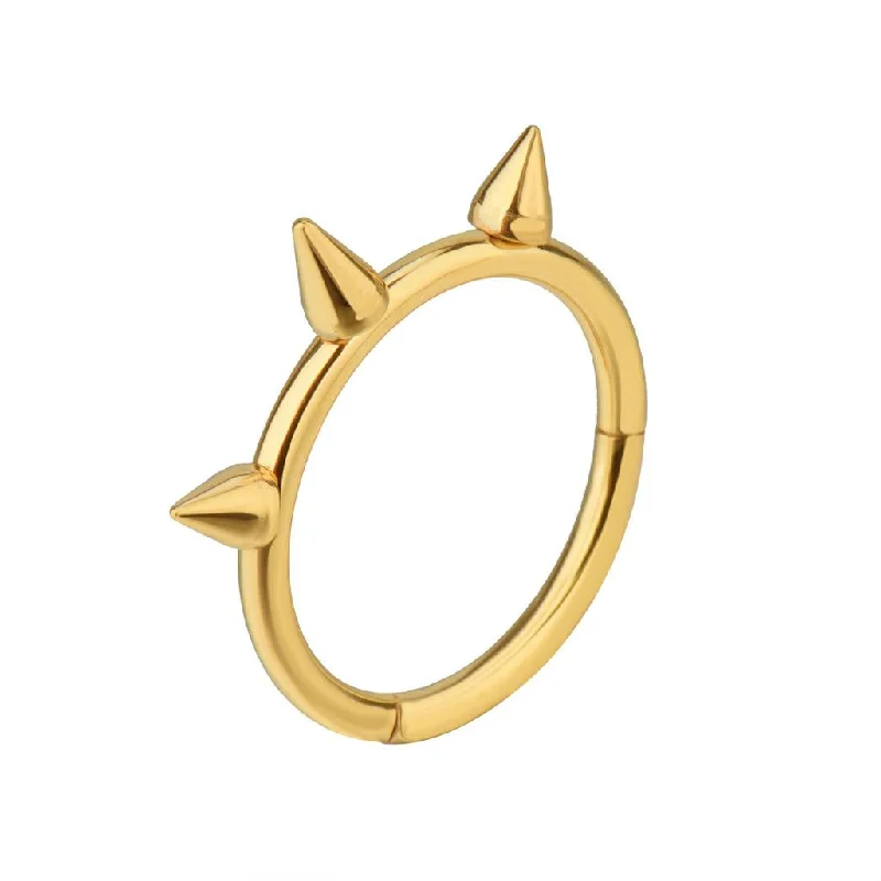 Designer women's rings-Gold Spiked Hinged Ring - E357