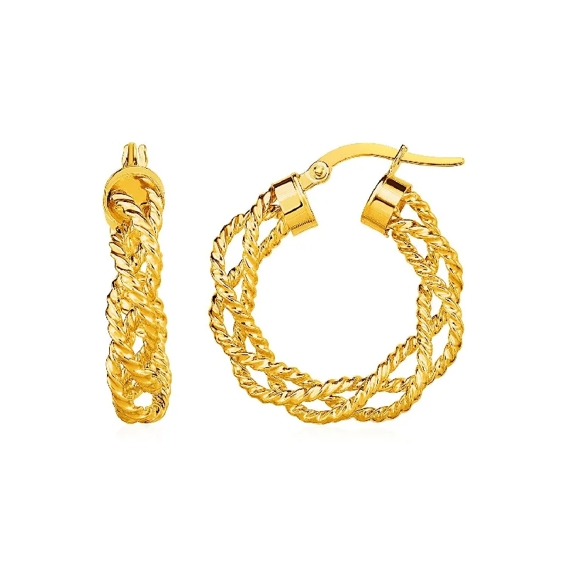 Women's religious earrings-Textured Braided Hoop Earrings in 14k Yellow Gold(4x15mm)