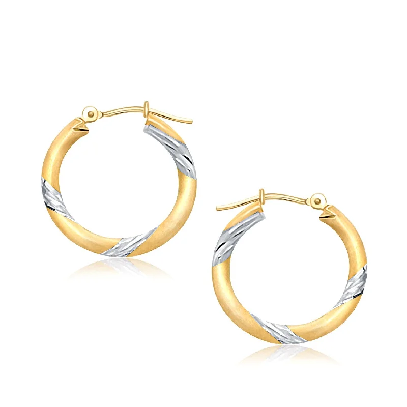 Women's modern earrings-14k Two Tone Gold Polished Hoop Earrings (3x20mm)