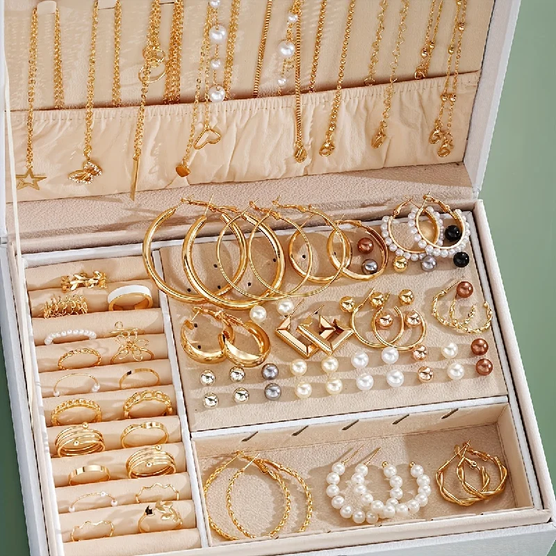 Women's lightweight earrings-Sparkling Collection: 56-Piece Jewelry Set Including Necklaces, Earrings, and Rings