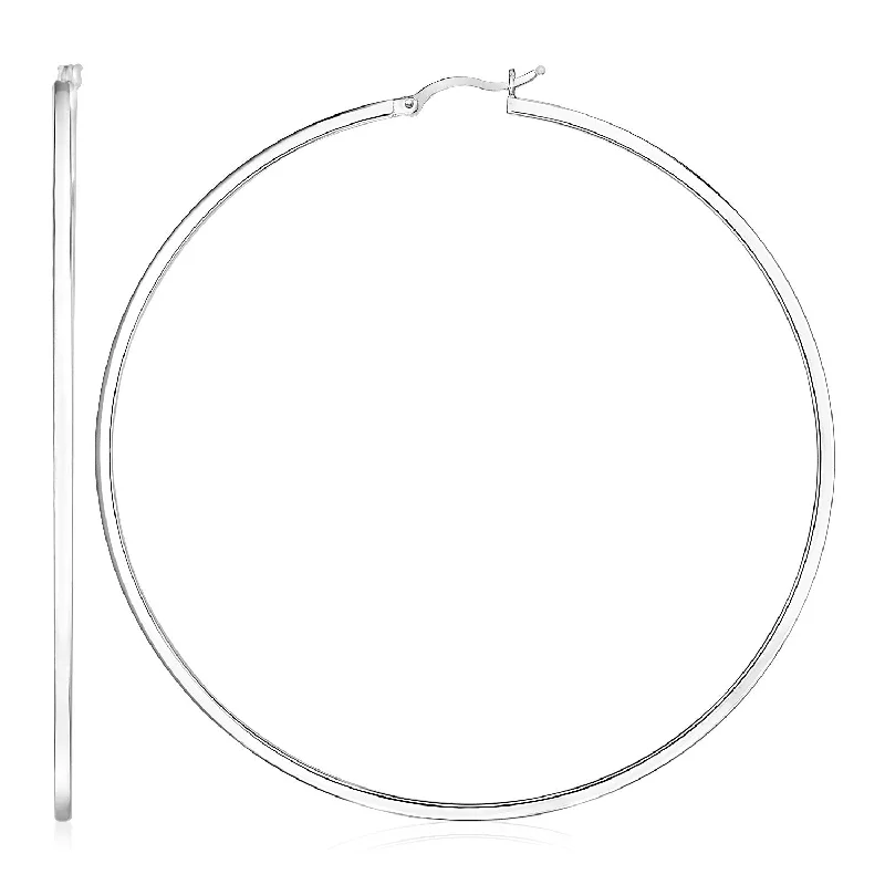 Women's sapphire earrings-Sterling Silver Large Rectangular Profile Polished Hoop Earrings(75mm)