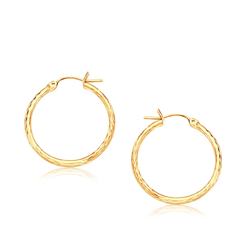 Women's gemstone earrings-14k Yellow Gold Slender Hoop Earring with Diamond-Cut Finish (25mm Diameter)