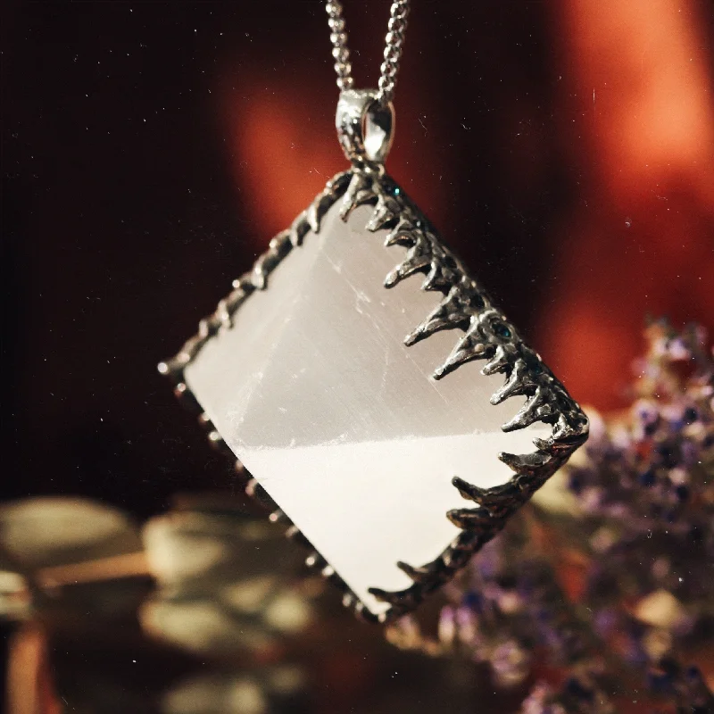 Modern women's necklaces-Sacred Selenite Icicle Crystal Pyramid Necklace #21