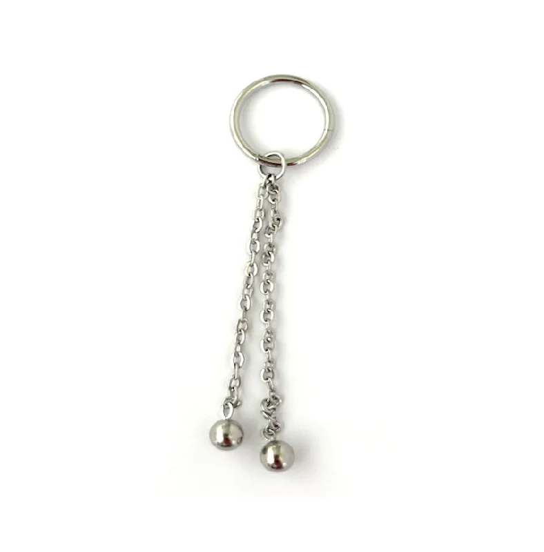 Women's cross rings-Titanium High Polish/Gold (Your Choice) Hinged Ring with Double Chain Dangle Balls - TI-180