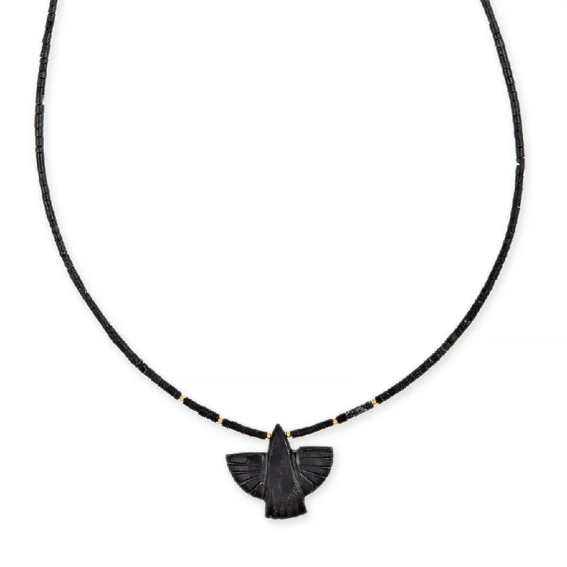 Women's crystal necklaces-ONYX THUNDERBIRD + GOLD AND ONYX BEADED TOGGLE NECKLACE