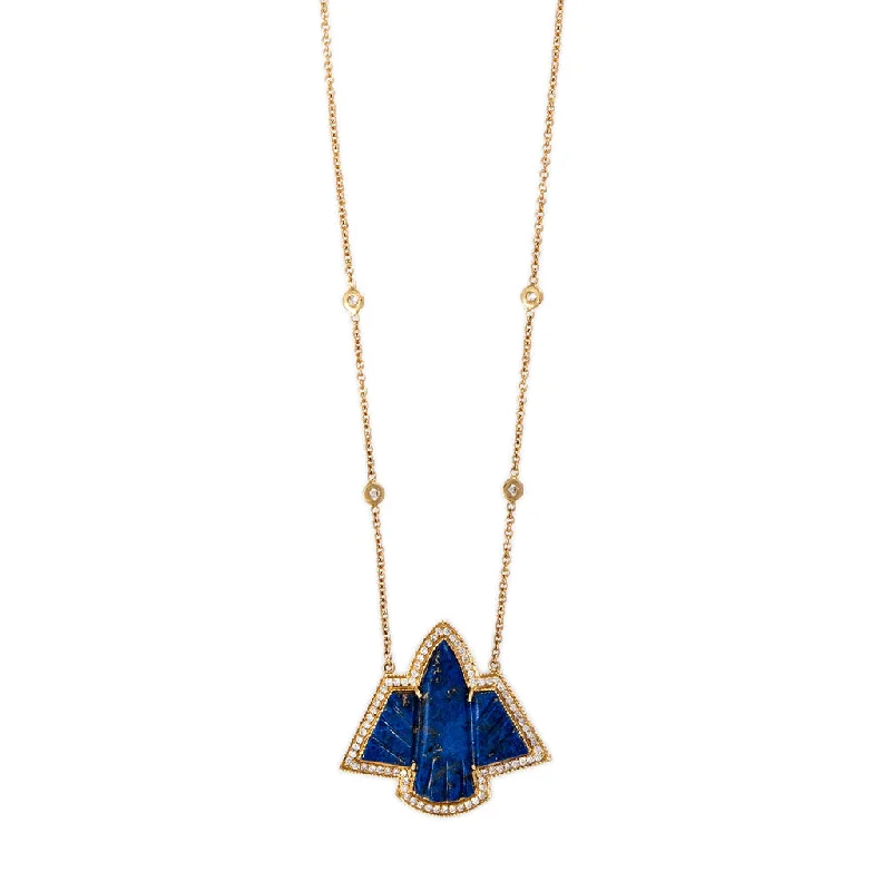 Women's fingerprint necklaces-PAVE SMALL LAPIS THUNDERBIRD NECKLACE