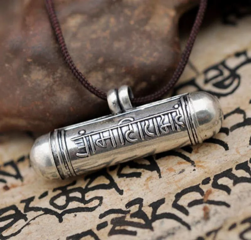 Women's crystal necklaces-Tibetan 6 Syllable Mantra 925 Sterling Silver Prayer Box Pendant Necklace