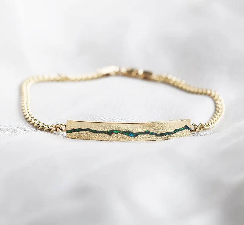 Women's ethical bangles-Men's Bar Bracelet with Opal Inlay