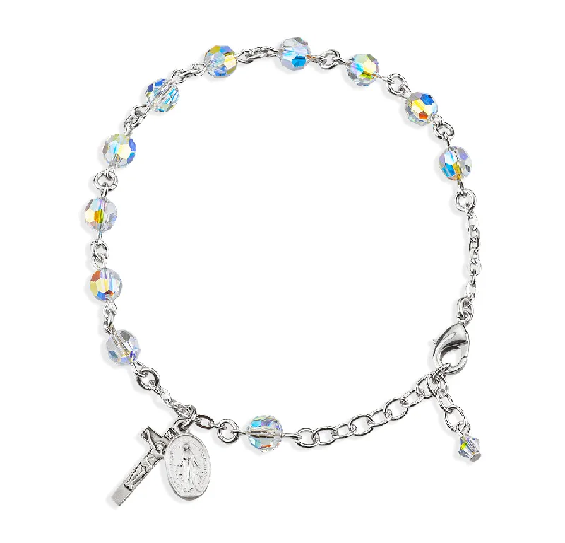 Women's charm bangles-Rosary Bracelet Created with 6mm Aurora Borealis Finest Austrian Crystal Round Beads by HMH - BR8550CR