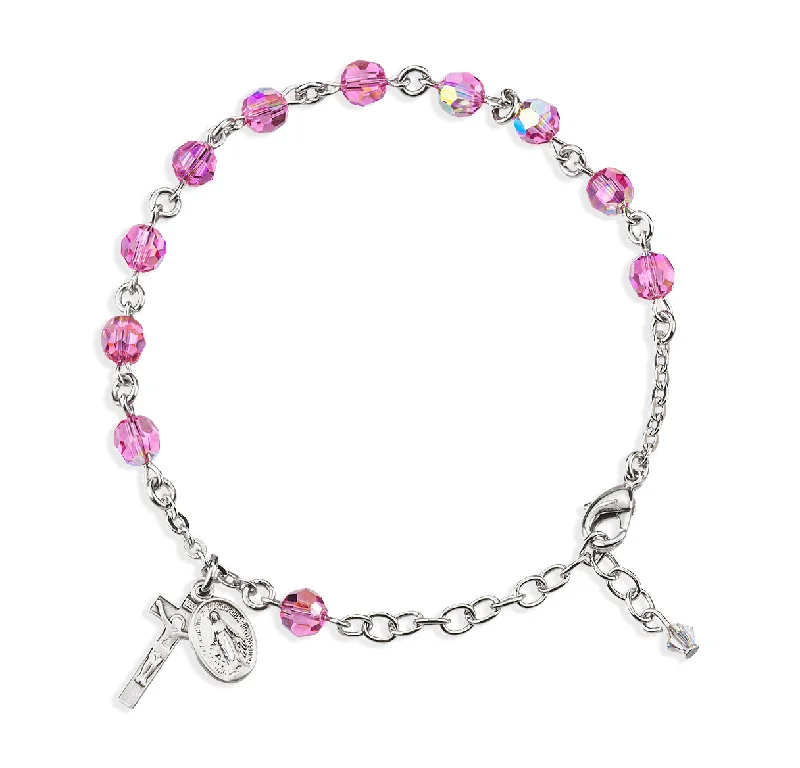 Minimalist women's bangles-Round Crystal Rosary Bracelet Created with 6mm finest Austrian Crystal Pink Beads by HMH - BX8550PK